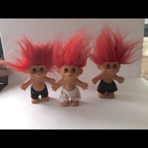 3 Vtg RUSS Valentine's Day TROLL Dolls 4" Red Hair